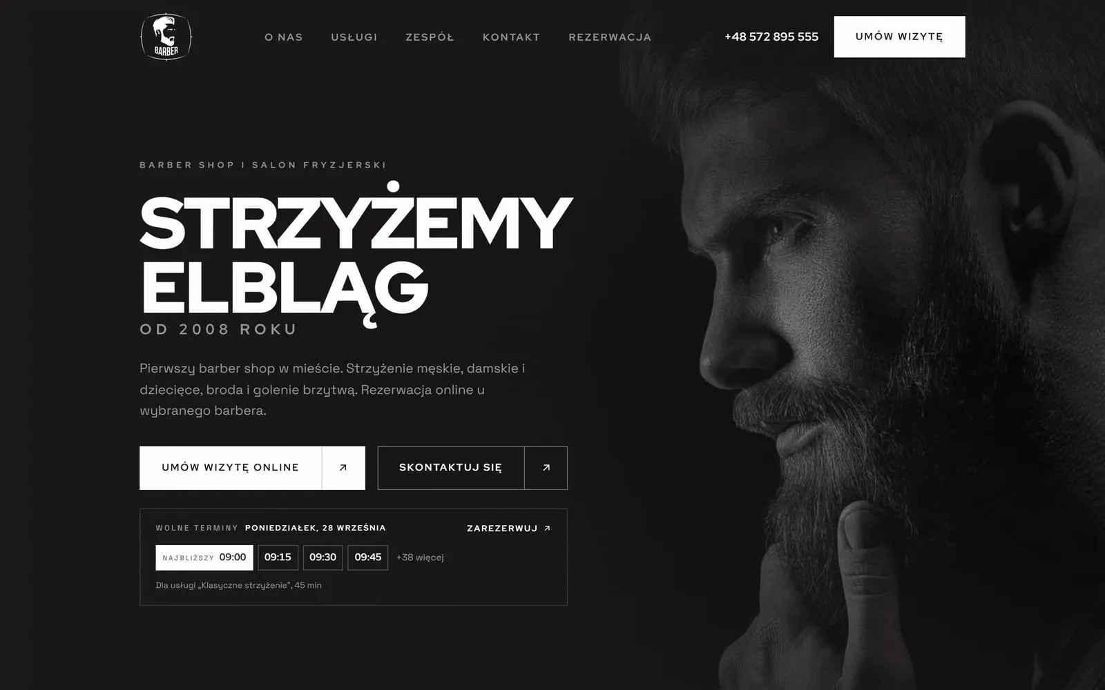 Strona rezerwacji Barber Elbląg, na którą prowadzi reklama